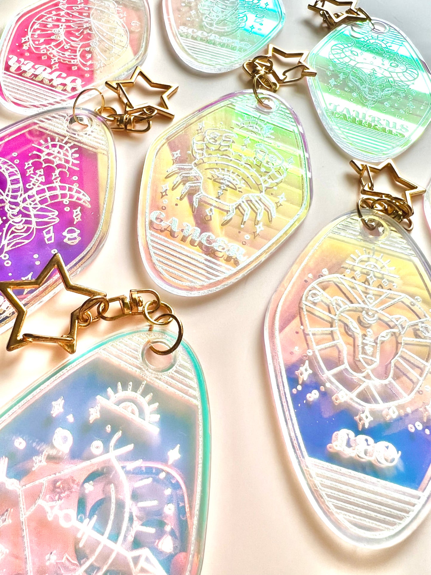 COSMIC Iridescent Zodiac Keychains- Retro Motel Style