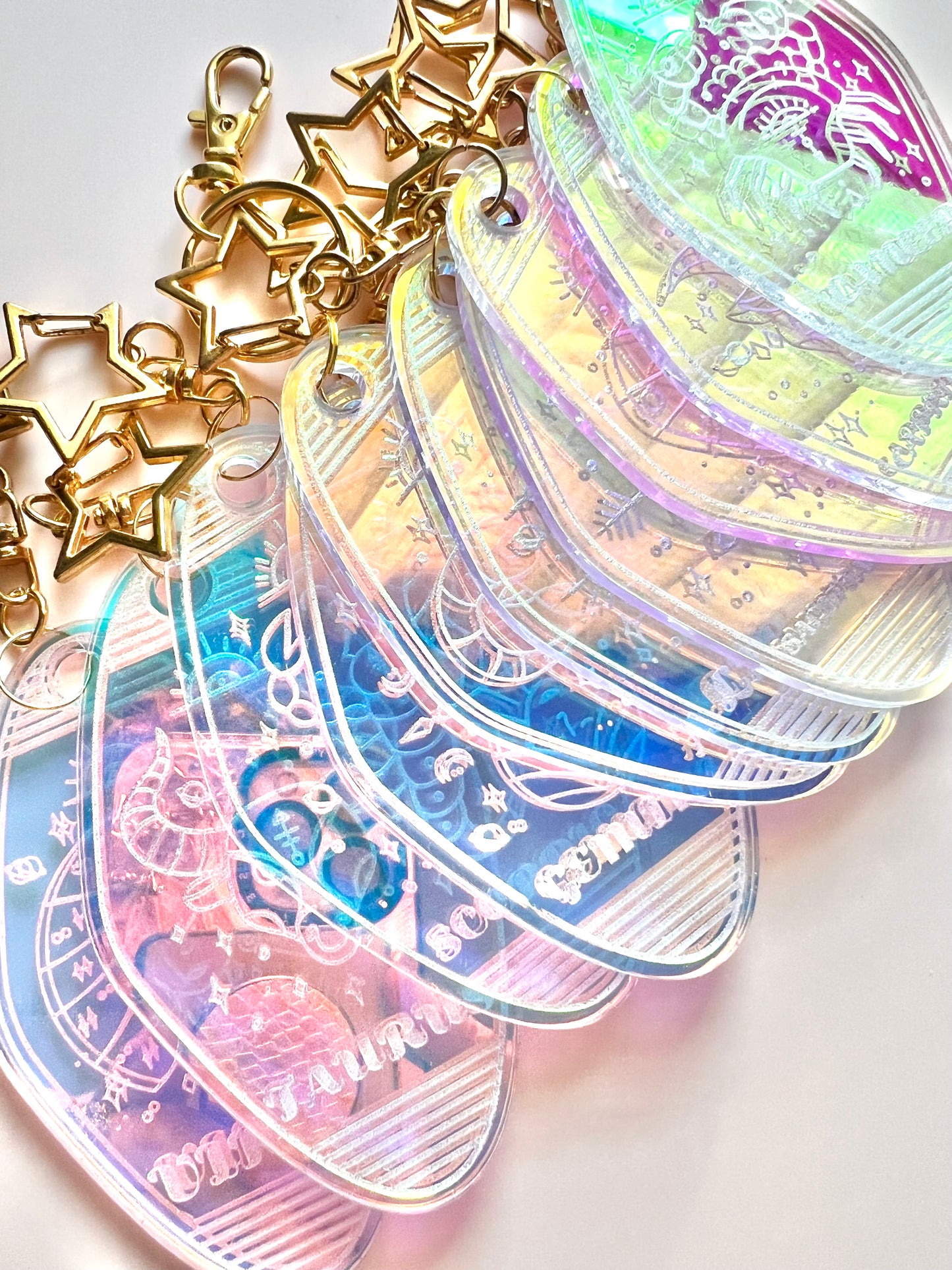 COSMIC Iridescent Zodiac Keychains- Retro Motel Style