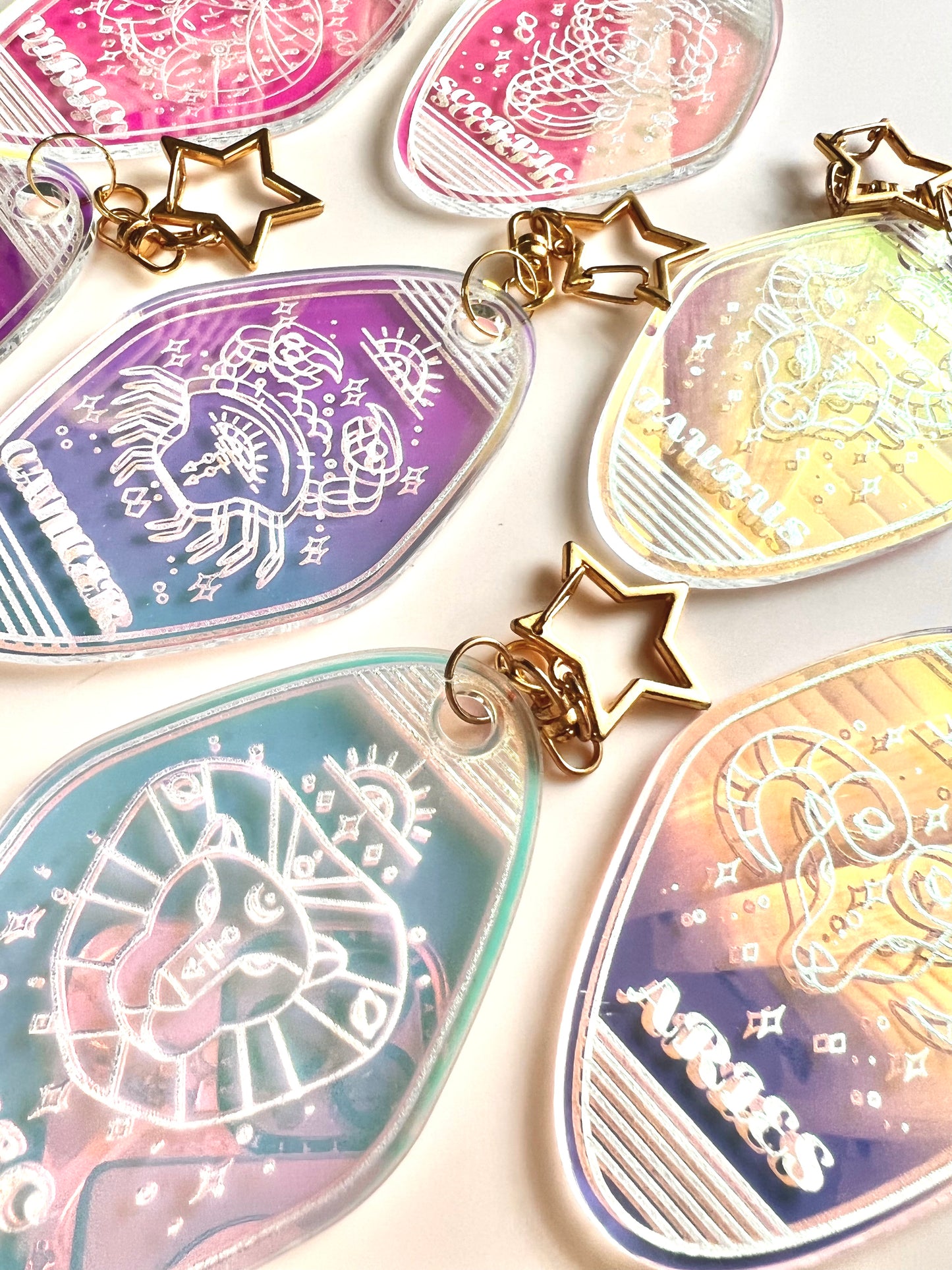 COSMIC Iridescent Zodiac Keychains- Retro Motel Style