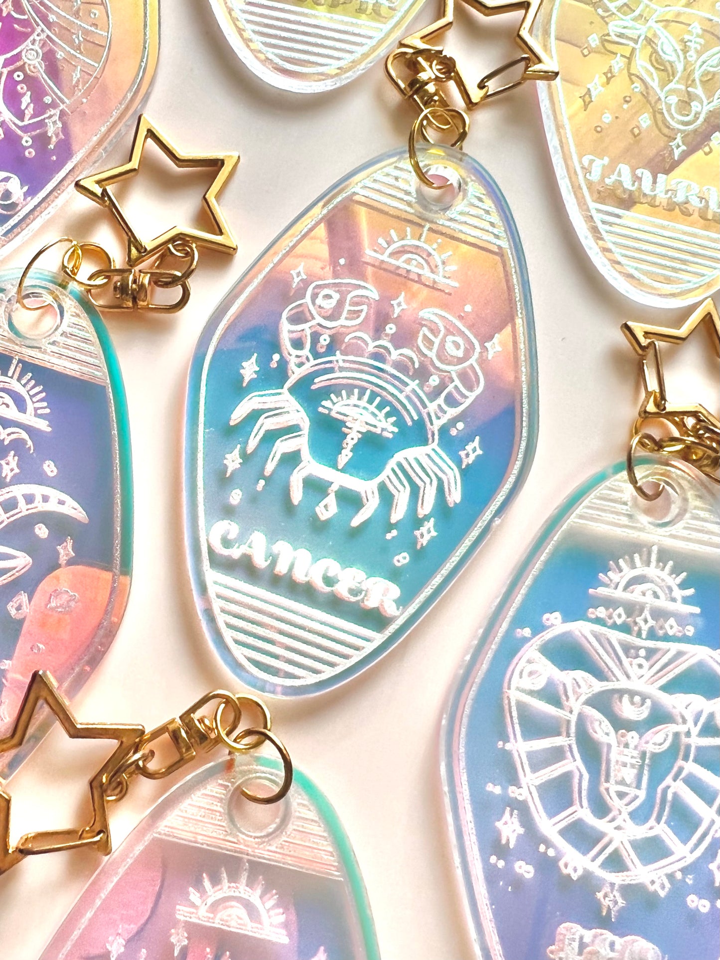 COSMIC Iridescent Zodiac Keychains- Retro Motel Style