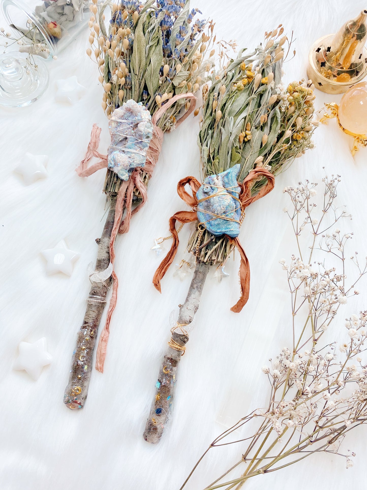 Aura Chalcedoney Botanical Wand/ Besom Broom